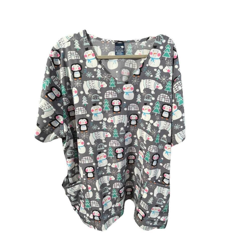 Zoe + Chloe Women’s Keep It Cool Winter Animals Scrub Top Short Sleeve Sz 3X